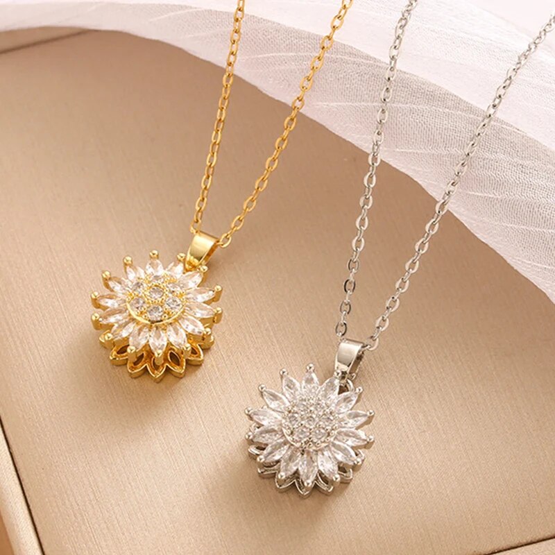 Birth Flower Necklace - Trendy Rotation Spin Sunflower Stainless Steel