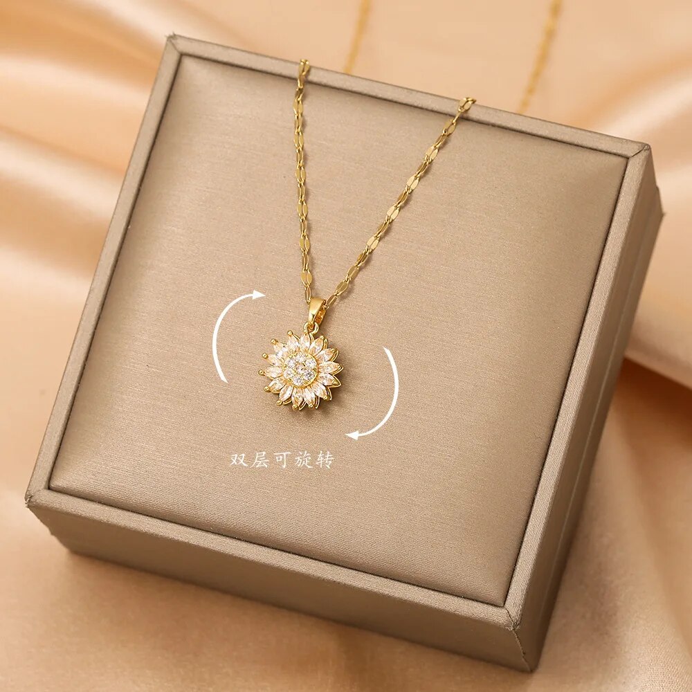 Trendy Rotation Spin Sunflower - Birth Flower Necklace recension och pris